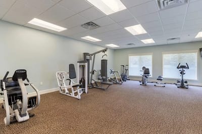 Fitness area with various exercise equipment
