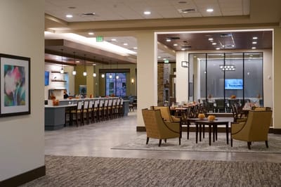 Interior dining area with tables and chairs