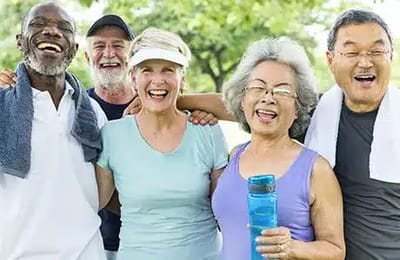 A group of happy seniors enjoying outdoor activities