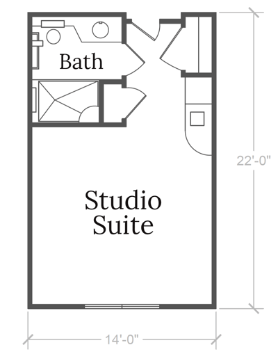 Architectural floor plan of a studio suite