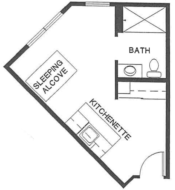 Architectural floor plan of a living unit