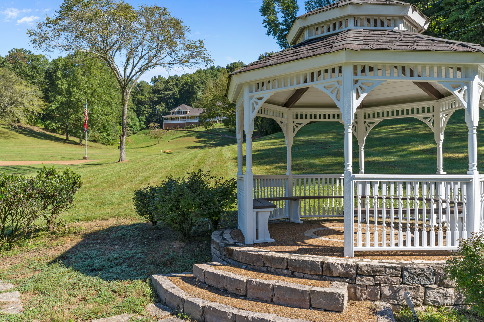 Scenic gazebo in a landscaped outdoor space