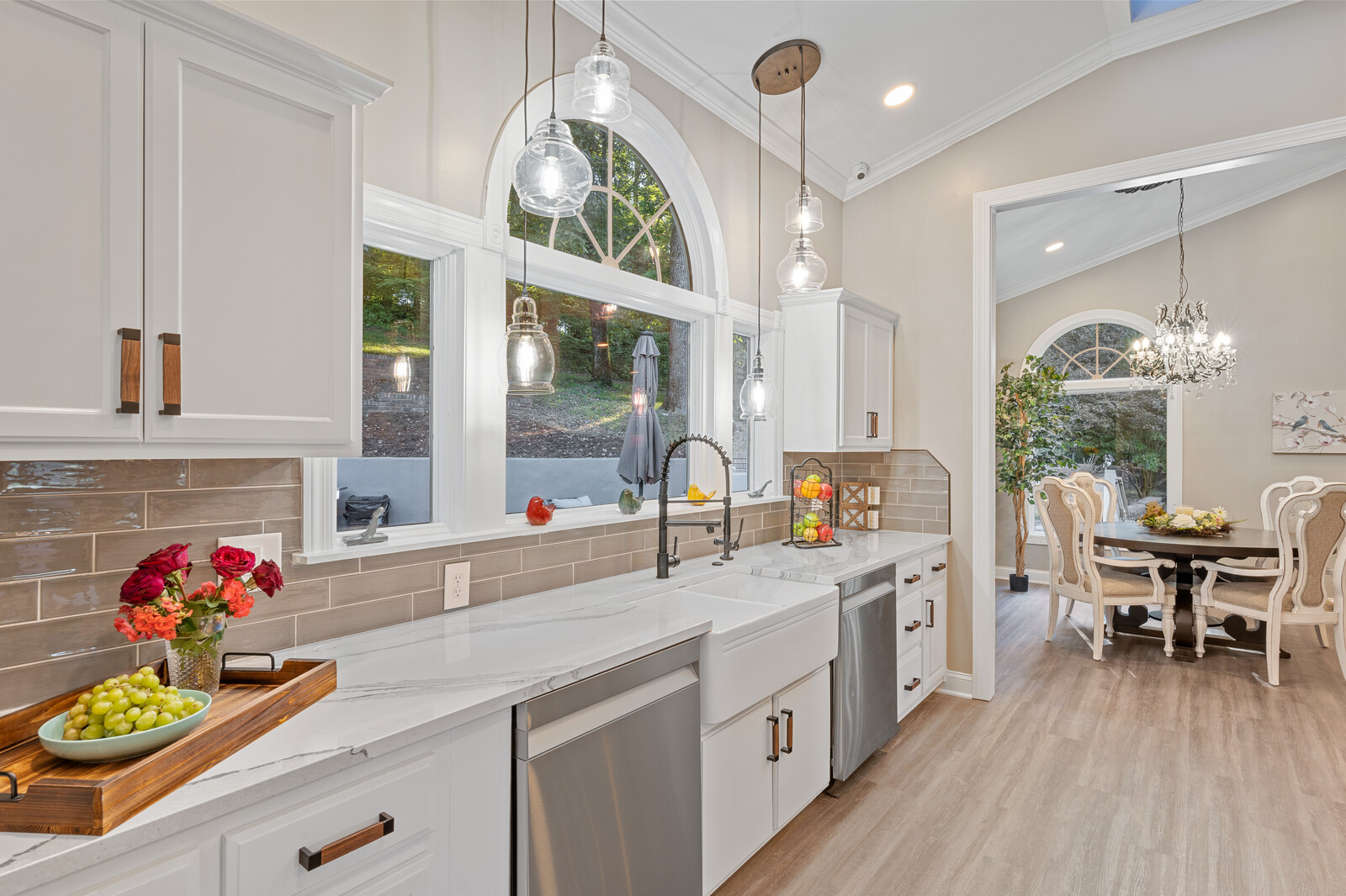 Modern interior of a well-lit kitchen area