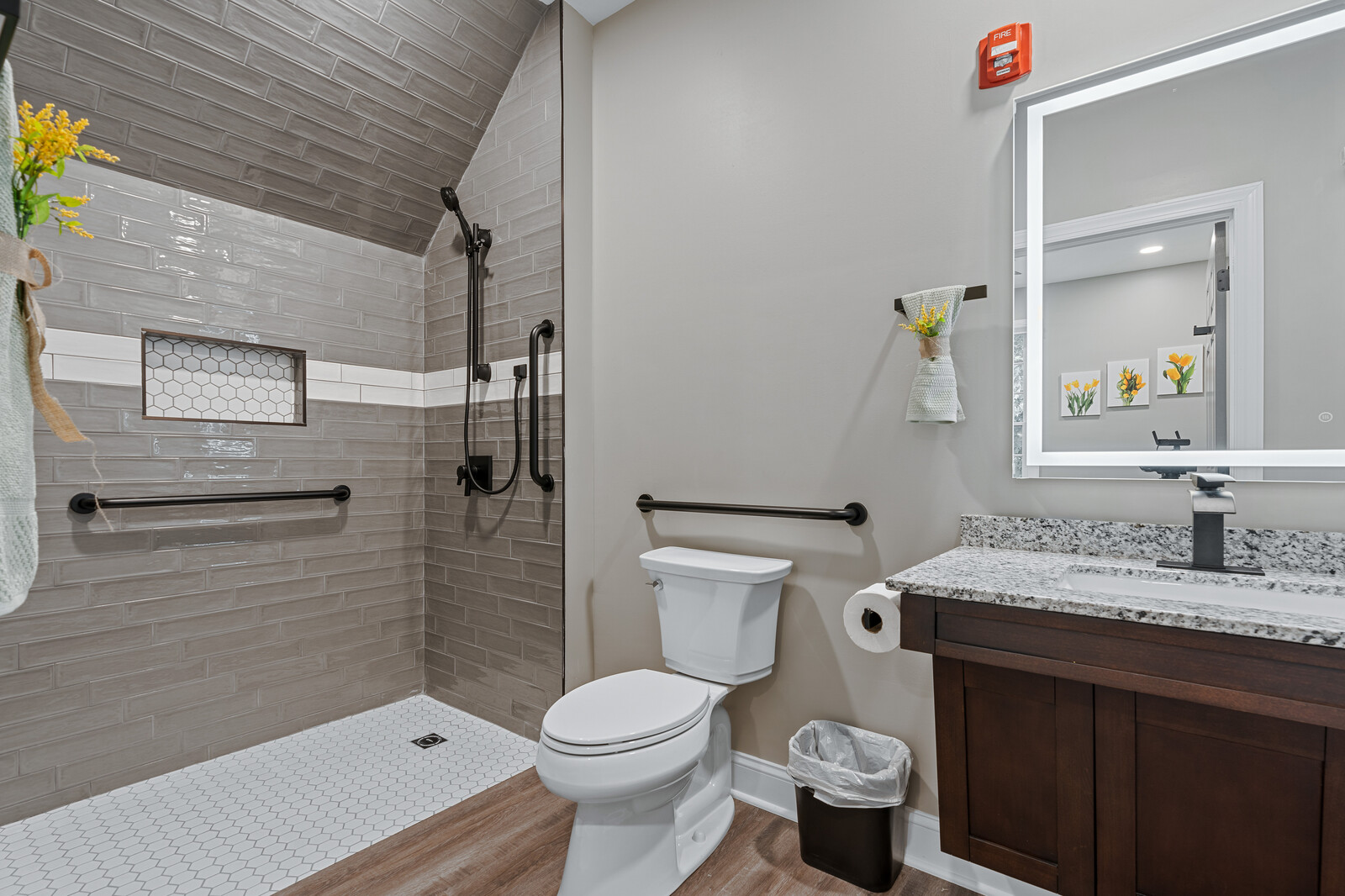 Modern bathroom interior with accessibility features
