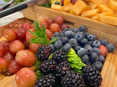 A close-up of a colorful fruit platter
