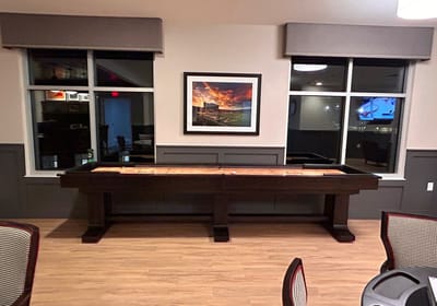Interior view of a game table with windows