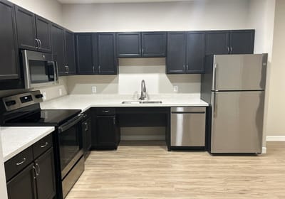 Modern kitchen interior with stainless steel appliances