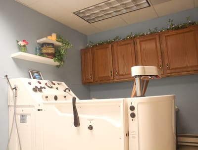 Interior view of a therapy room with equipment