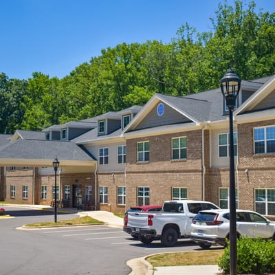 The exterior view of Trinity Elms assisted living facility