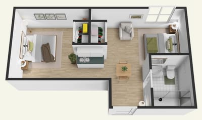 Architectural floor plan of a two-bedroom apartment