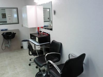 Interior view of a hair salon in assisted living.