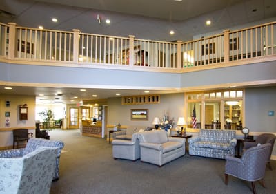 Bright and welcoming common area with seating