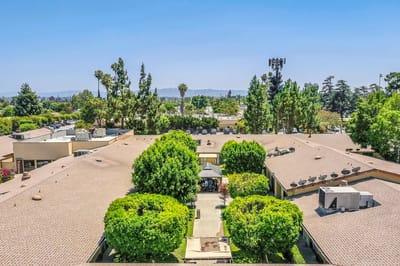 Aerial view of lush landscaping at Santa Anita Assisted Living