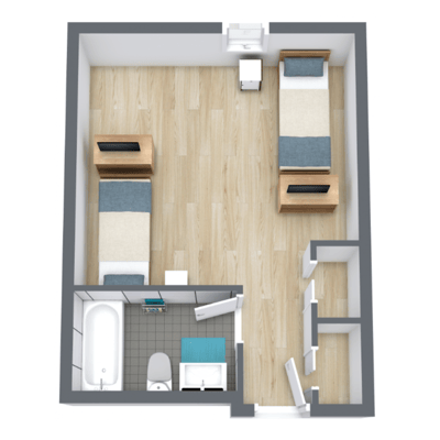 Layout of a shared resident room with two beds