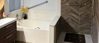 Modern bathroom with tub and shower