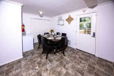 Cozy dining area with a table set for meals