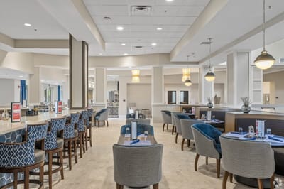 Dining area with stylish seating and decor