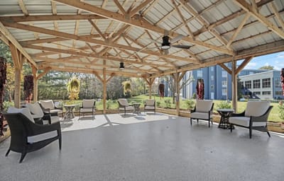 Outdoor seating area with shaded structure