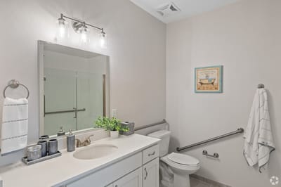 Bright bathroom with modern fixtures and decor