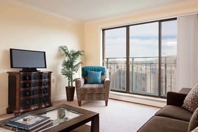 Cozy interior with seating and flat screen TV