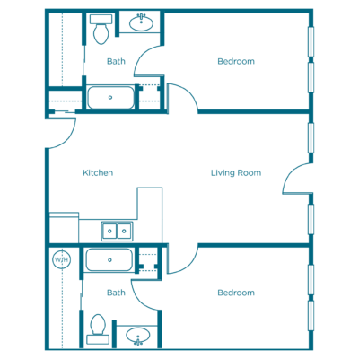 Architectural floor plan of a senior living unit