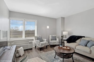 A cozy sitting area in a senior care facility