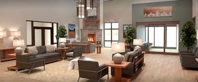 A beautifully designed common area with seating