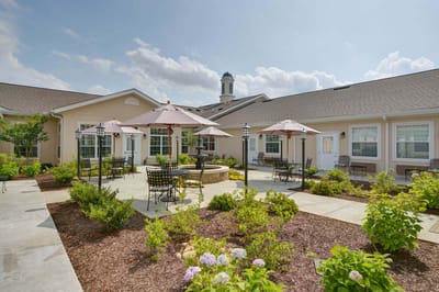 Beautiful outdoor courtyard with seating and landscaping