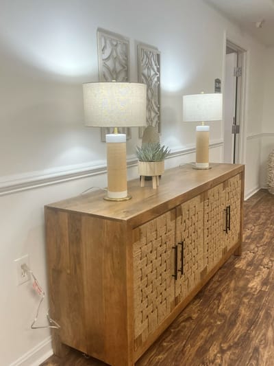 Interior decor featuring lamps and a cabinet