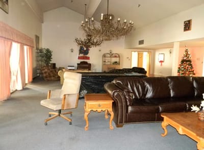 Cozy lounge area with leather furniture and holiday decoration