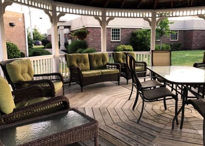Outdoor seating area in a gazebo