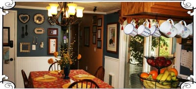 Dining room with a table and decorative wall art