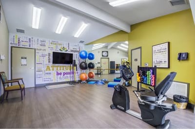 Interior fitness area with exercise equipment