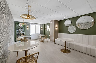 Modern common area with stylish seating and decor