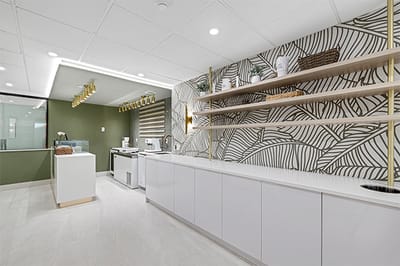Brightly designed activity space with modern decor