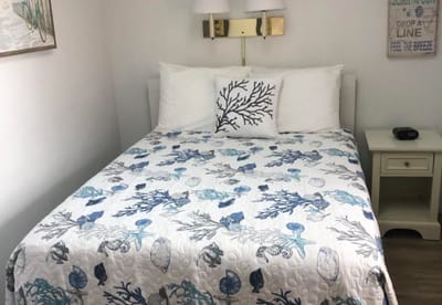 Cozy bedroom with seaside-themed decor