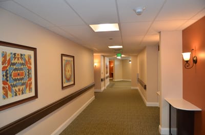 Colorful hallway with art and lighting
