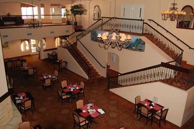 Interior view of a dining area in a senior living facility