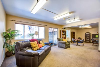 Common area with seating and natural light