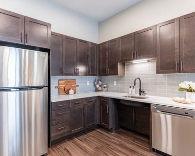 Modern kitchen interior with sleek cabinets and appliances
