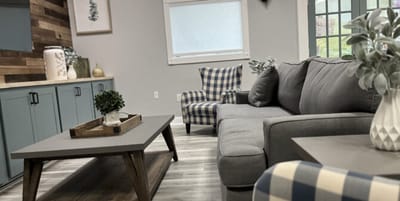 Cozy lounge area with seating and decor