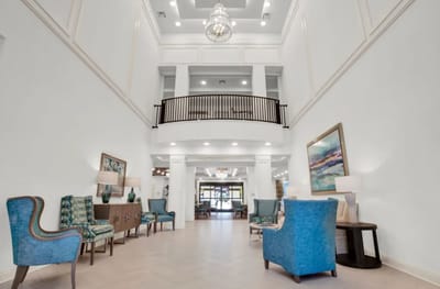 Bright and spacious lobby area with modern seating
