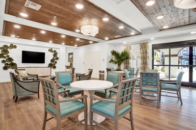 Interior view of a common area with seating and decor