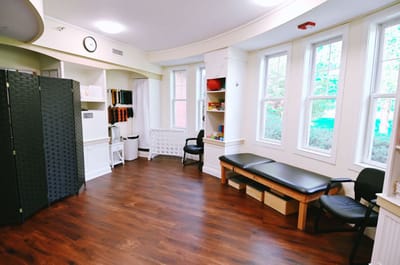 Bright interior space with seating and natural light