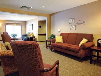 Comfortable lounge area with seating and decorative elements