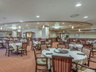 Dining area with round tables and chairs