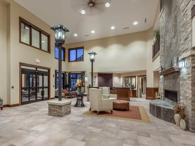 Bright and spacious lobby area with seating