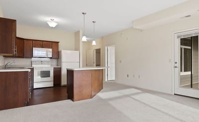 Interior view of a kitchen area in a resident room