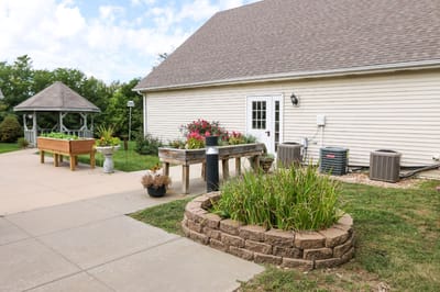 Outdoor garden area with gazebo and landscaping