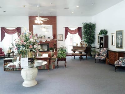 Bright common area with comfortable seating and decor